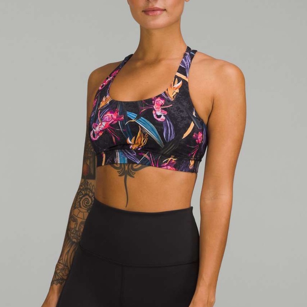 Lululemon Energy Sports Bra Veiled Floral Black Multi Strappy Size 6